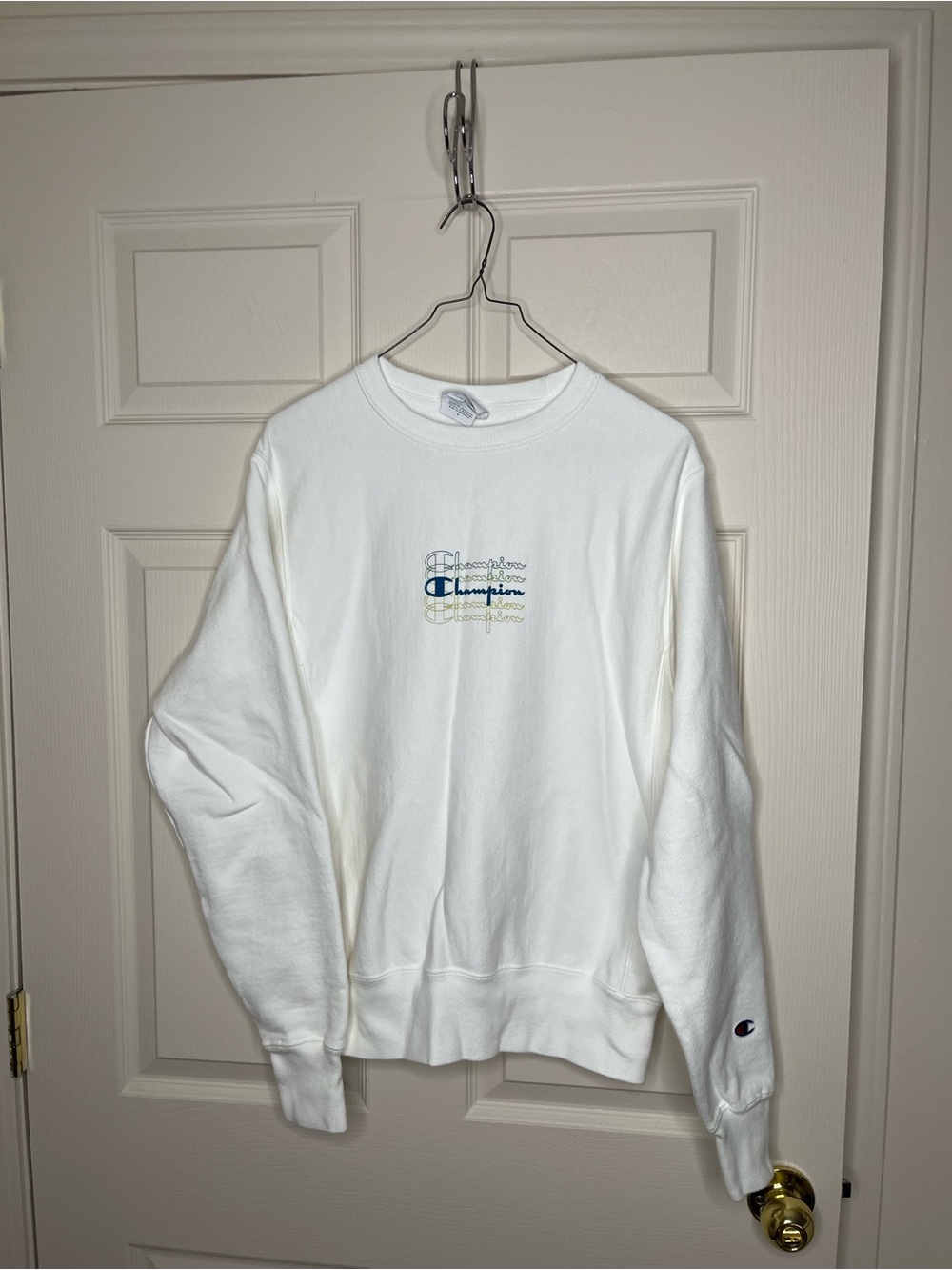 Champion white crewneck sweatshirt, size small reverse weave heavyweight